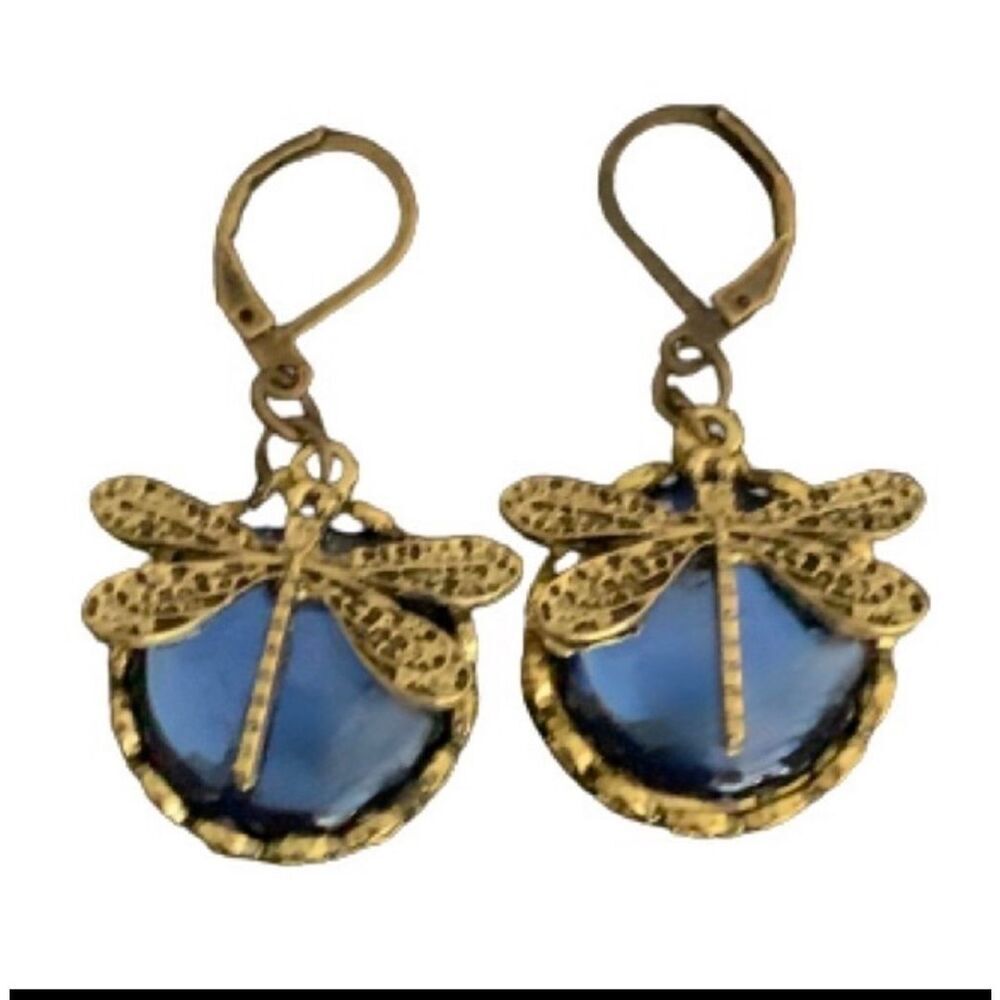 Dragonfly Blue Bubble Art Deco 1920s Victorian Style Boho Crystal Earrings